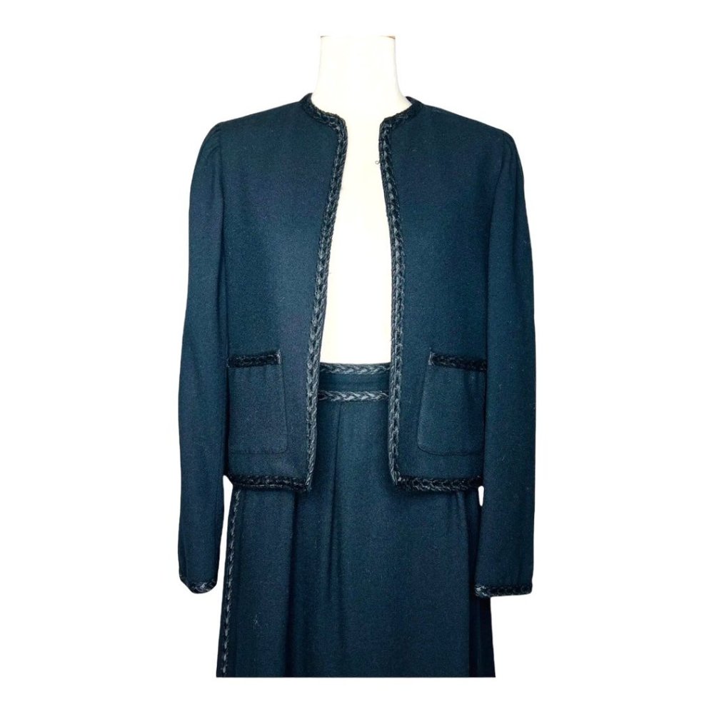Limited Editions 60s Wool Skirt Suit Embroidered Piping Details Black EUC VINTG - Picture 3 of 13